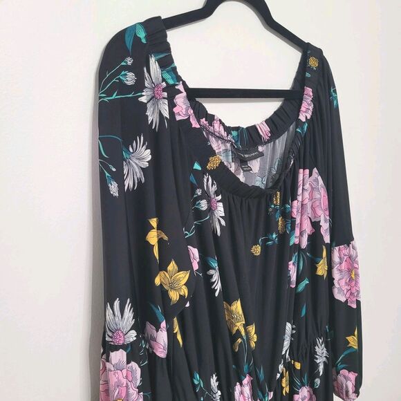 Lane Bryant Women’s 18/20 Black Floral Off Shoulder Dress Long Sleeve Boho Plus - Picture 2 of 4
